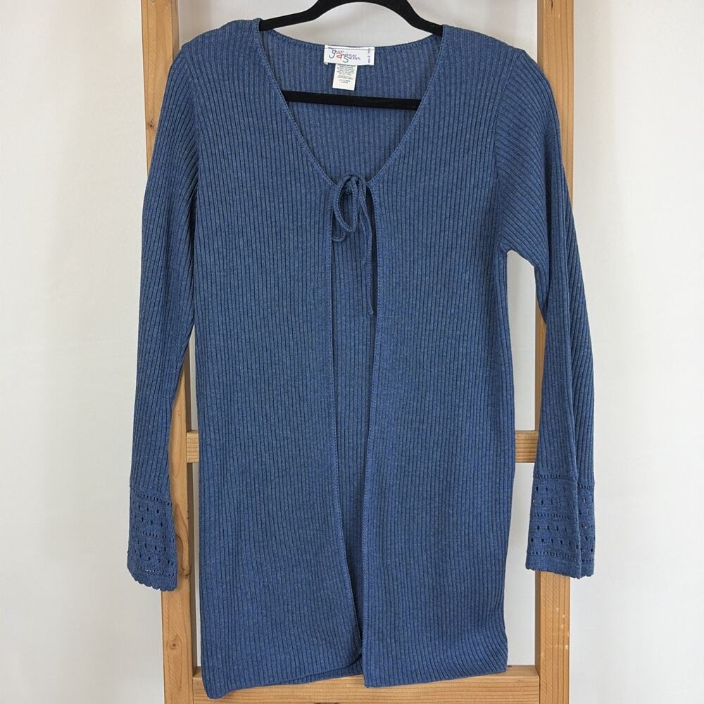 Vintage The Great American Sweater Blue Tie Front Cardigan Acrylic Womens SZ XL